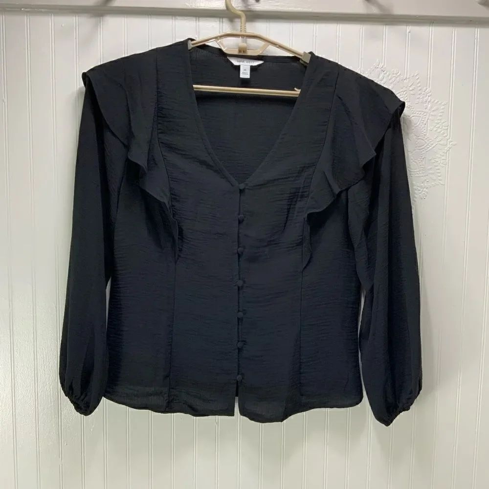 NINE WEST Long Sleeve Black Blouse